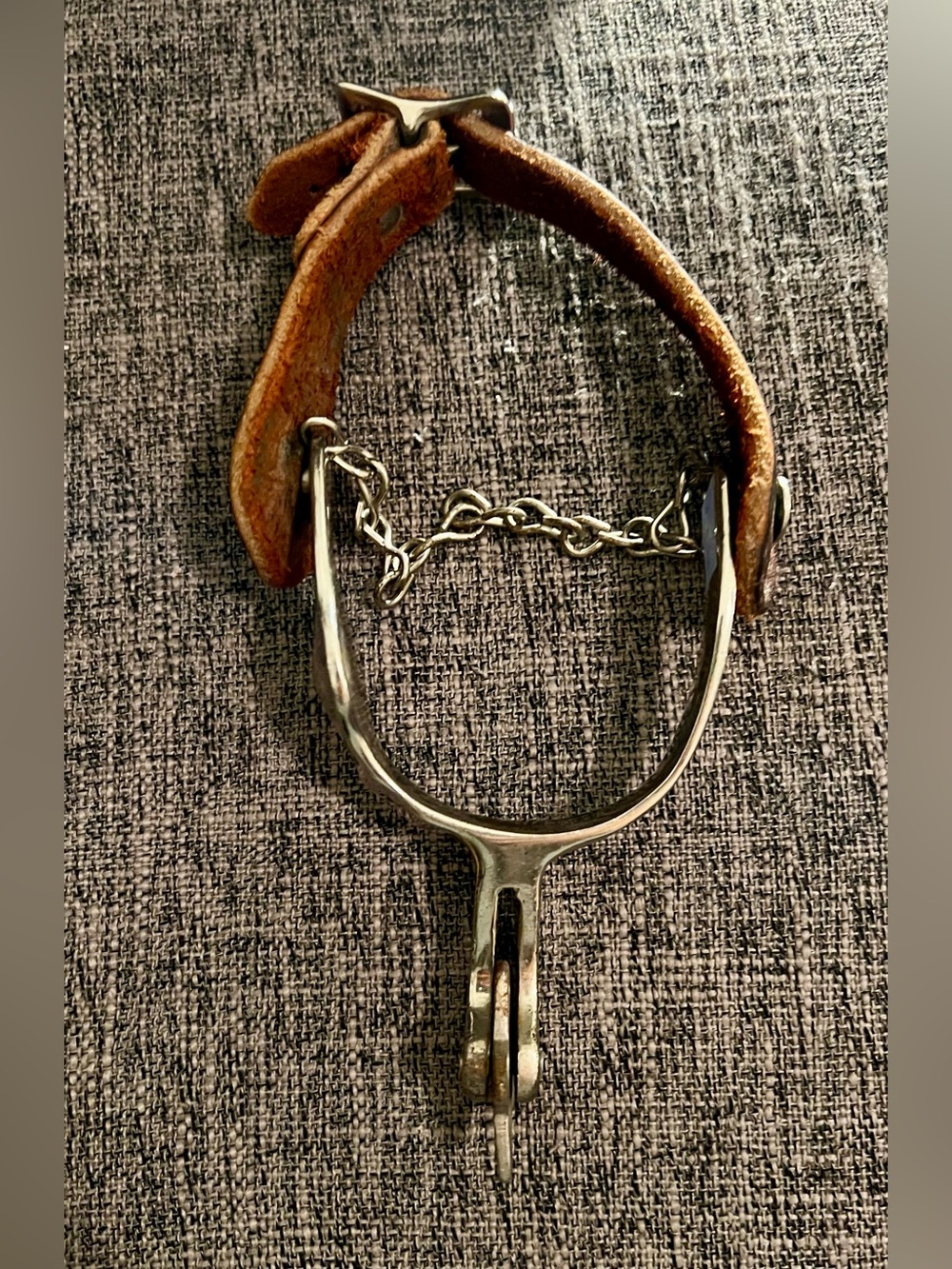 Brown Leather Western Spur with Silver-Tone Metal